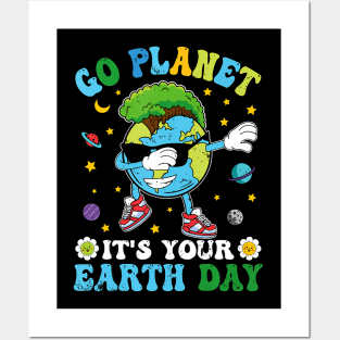 Dabbing Earth Day 2024 Groovy Go Planet Posters and Art